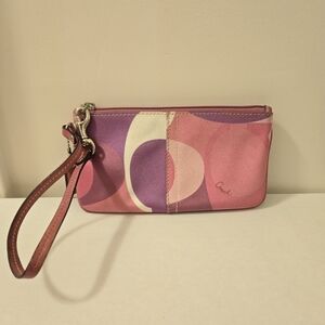Vintage Coach pink multicolor satin wristlet